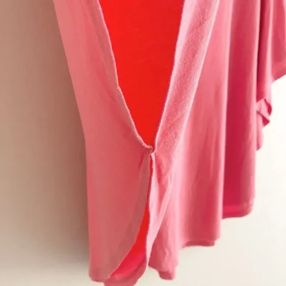Anna Ava Coral Pink Poncho Style Top Slouchy One Size Flutter Sleeve Jersey Knit - Picture 3 of 6
